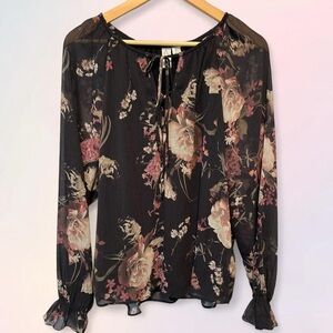 Joie Floral Black Blouse Size L